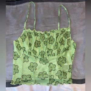 Shein tank top women’s size XS green floral print crop tank shirt